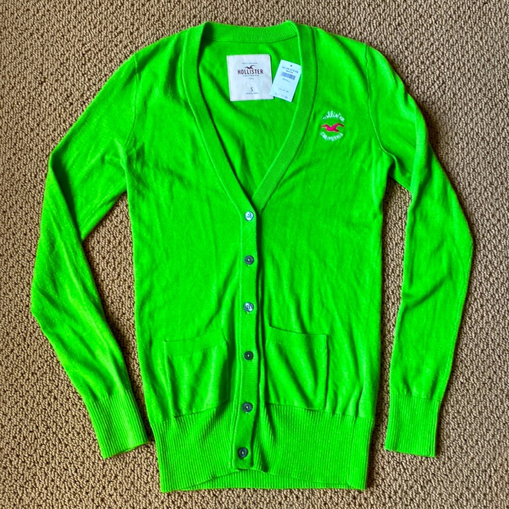 Brand new with tags long Hollister lime green cardigan!!  Size Small!